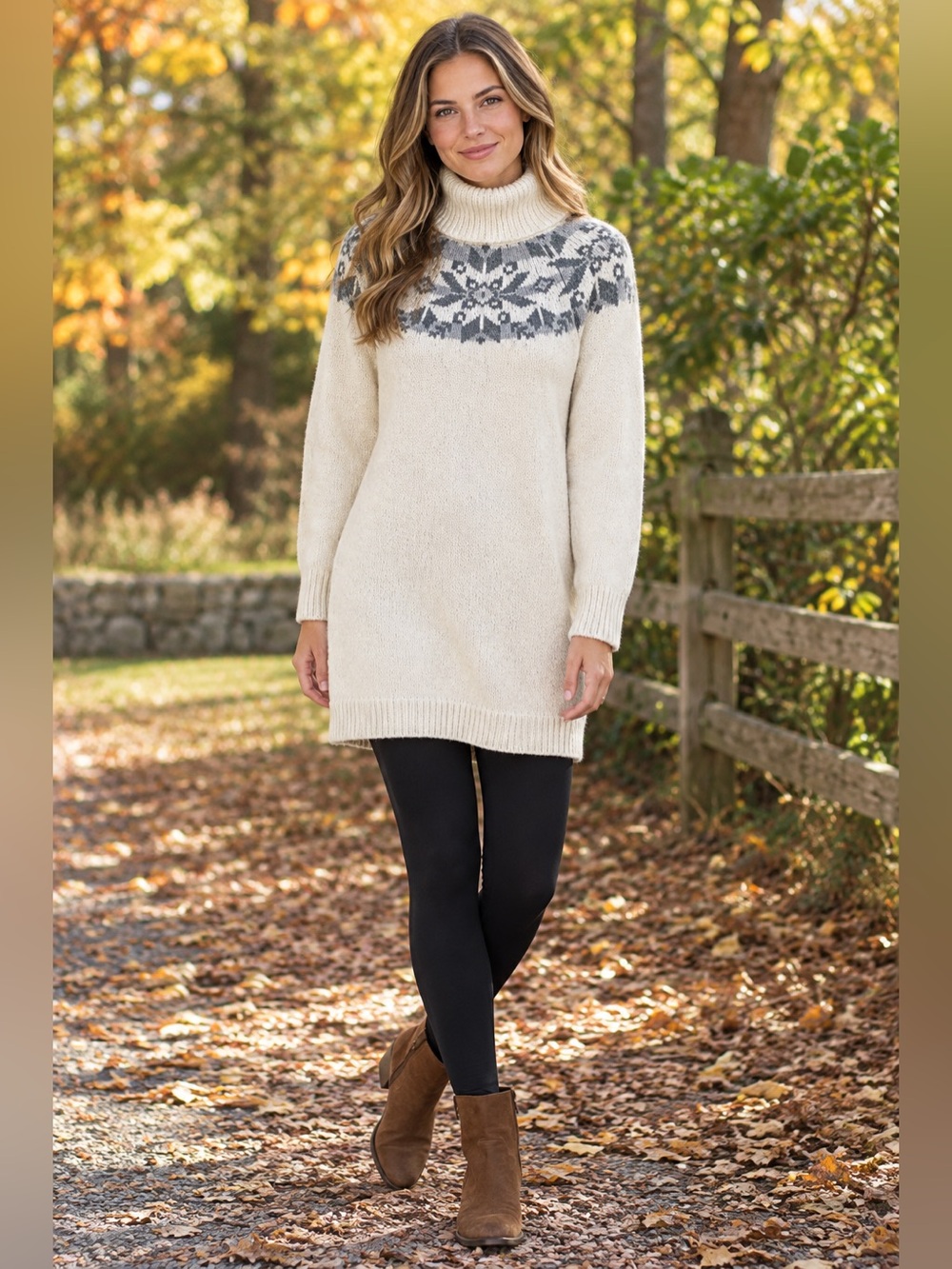 Lauren Ralph Lauren Turtleneck Wool Blend Sweater Dress Cream Fair Isle Small